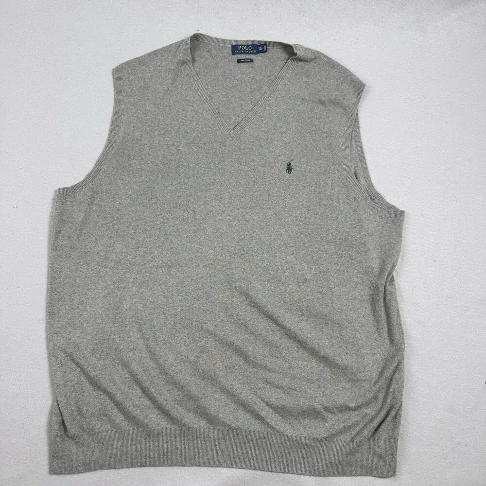 Polo Ralph Lauren Sweater Vest Pima Cotton Gray 2XLT Big Tall V Neck Preppy Golf